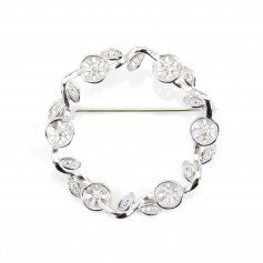 925 sterling silver and zirconium crown shaped brooch for half drilled pearls 38mm x 1pc