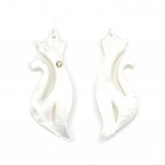 White Cat Mother of Pearl with Zirconium Oxide 9*25mm X 1pc