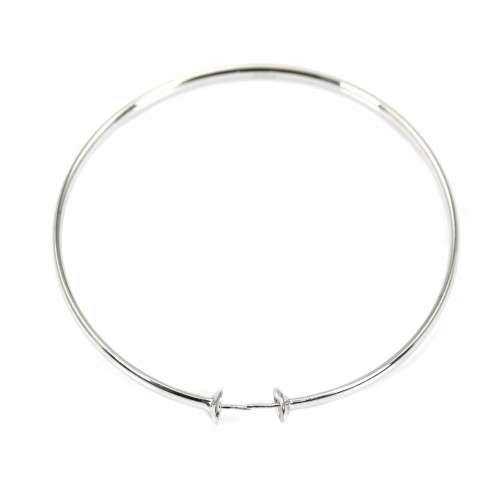 Bracelet adjustable flat bead half pierced silver rhodium x 1pc