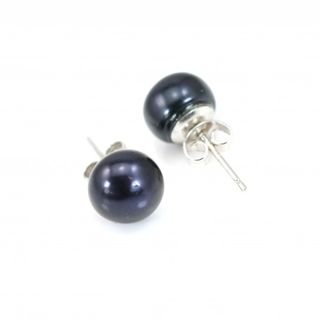Earrings : gray freshwater pearl & silver 925 9-10mm x 2pcs