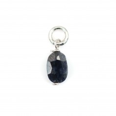 Oval Faceted Sapphire Charm 4x6mm - Rhodium Silver x 1pc