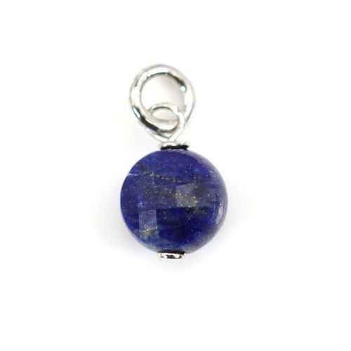 Lapis Lazuli Charm rund flach facettiert 6mm - Rhodiniertes Silber x 1St