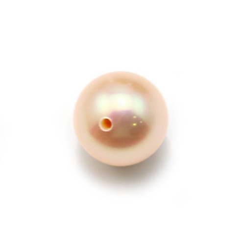 Freshwater cultured pearl, half-perforated, salmon, round, 8-8.5mm x 1pc