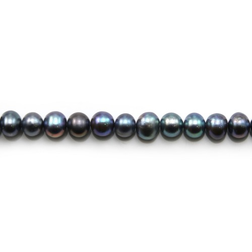 Perles d'eau douce ovale bleu fonce 4-5mm x 38cm