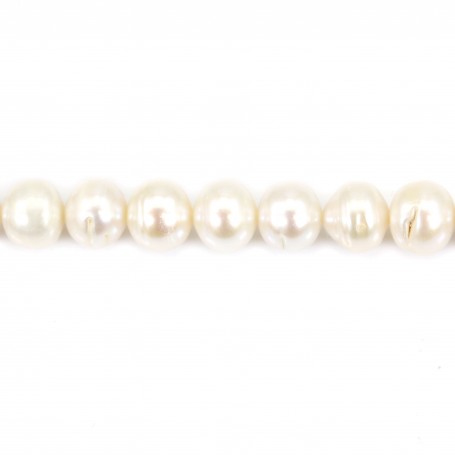 Perle de culture d'eau douce, blanche, semi-ronde/cerclée, 9-10mm x 40cm
