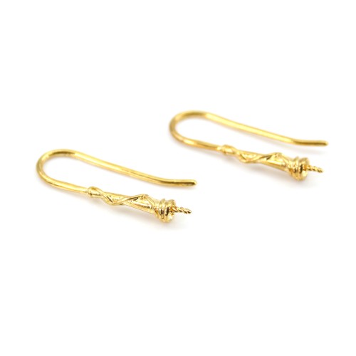 Haken Ohrringe für Perlen halb durchbohrt plattiert durch "flash" Gold auf Messing 26mm x 4St