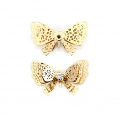 Ciondolo a farfalla con zirconi placcati in oro "flash" su ottone 12x20mm x 4 pz
