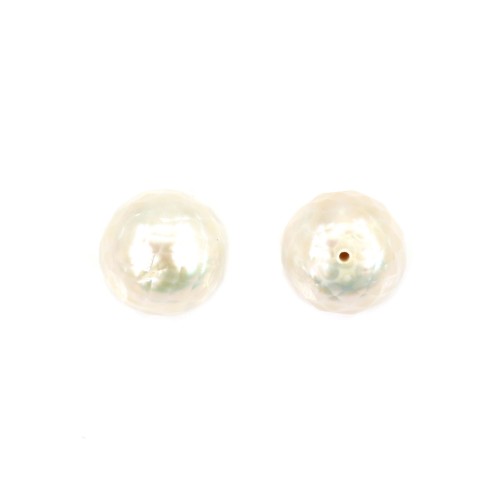 Perle de culture d'eau douce, semi-percée, blanche, ronde mosaïque, 11-12mm x 1pc