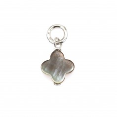Grey Mother-of-Pearl Clover Charm 6mm - Rhodium Silver x 1pc