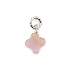 Pink Mother of Pearl Clover Charm 6mm - Rhodium Silver x 1pc