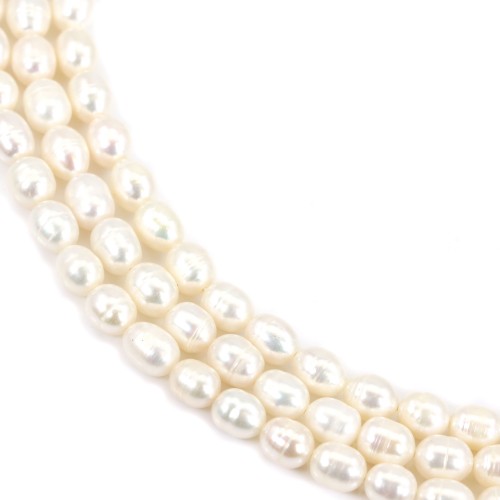 White Freshwater cultured Pearl, olive shape 6-7mm x 37cm