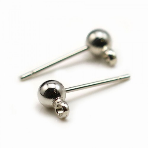 Ear studs with ball, in sterling silver metal color, 3mm x 20pcs