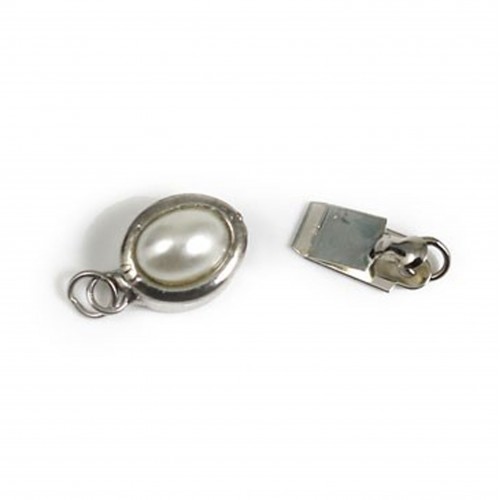 Fermoir à clipser, perle sertie ovale, 8.5x11mm, x 1pc