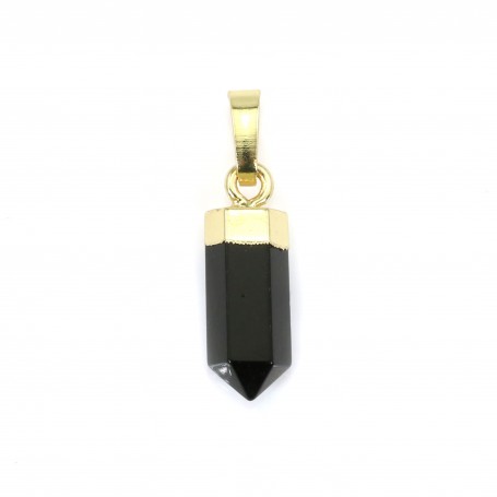 Black Onyx point pendant - Gilded with fine gold - 6x16mm x 1pc