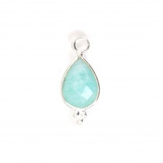 Amazonite faceted drop charm set in 925 silver 7x15mm x 1pc