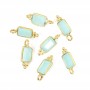 Chalcedony charm rectangle set in 925 sterling silver gilded with fine gold 5x13mm x 1pc