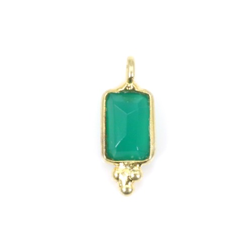 Rectangle green agate charm set in 925 sterling silver gilt 5x13mm x 1pc