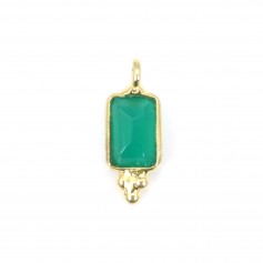 Rectangle green agate charm set in 925 sterling silver gilded 5x13mm x 1pc