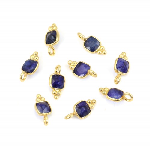 Charm Silimanite tinted color Sapphire square faceted set silver 925 gilded with fine gold 5x11mm x 1pc