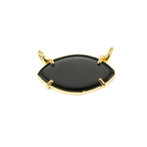 Black Onyx marquise pendant set in 925 gilded silver - 2 rings - 13x20mm x 1pc