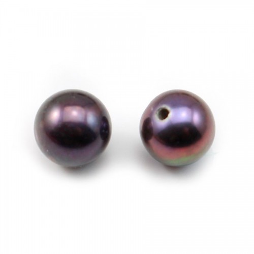 Perla cultivada de agua dulce, semiperforada, violeta/azul oscuro, redonda, 6-6,5mm x 1ud