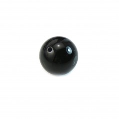 Black agate, half drilled, round 10mm x 2pcs