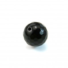 Agate noire, semi-percé d'un côté ronde facette 12mm x 2pcs