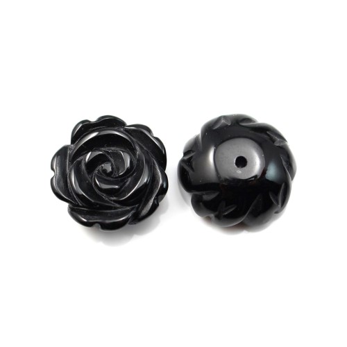 Cabochon Achat schwarz Blume halb durchbohrt 12mm x 1St