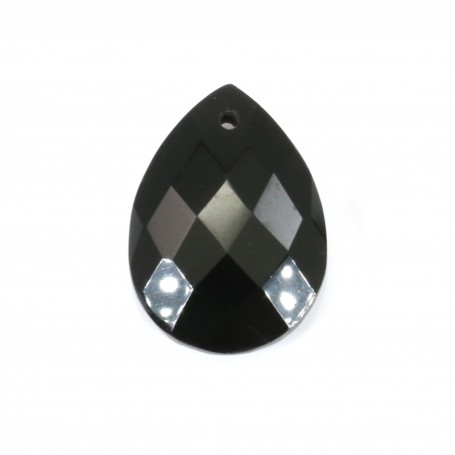Black Agate teardrop faceted 13x18mm x1pc