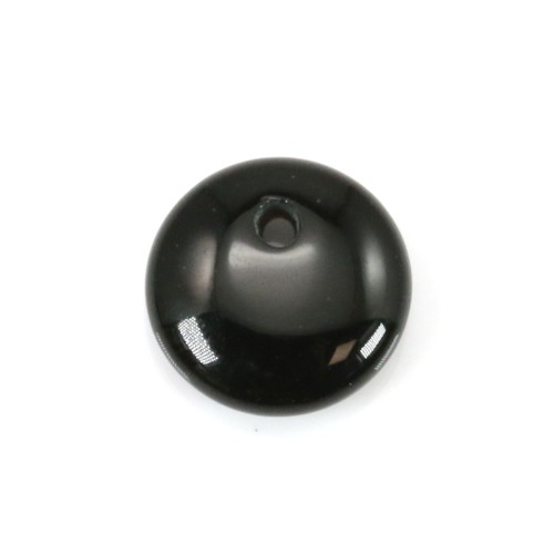 Schwarzer Achat-Anhänger, flache runde Form, 8mm x 4pcs