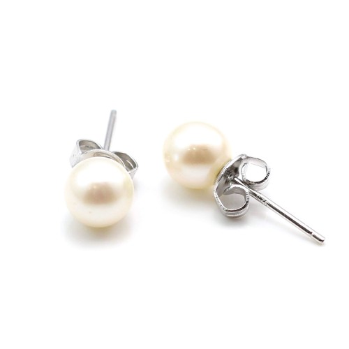 Boucles d'oreilles argent 925 perles d'eau douce blanc 6.5-7mm x 2pcs
