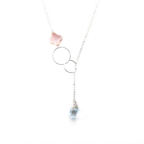 Topaz and mother-of-pearl necklace clover pink chain 925 silver