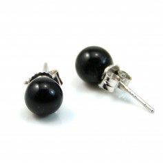 Silver earring 925 black agate 6mm x 2pcs