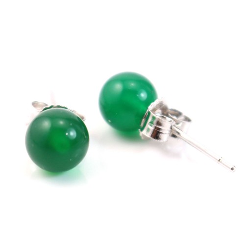Earrings : green onyx & silver 925 round 6mm x 2pcs 