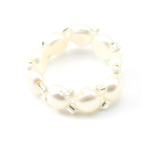 Anello elastico con perle d'acqua dolce bianche x 1 pezzo