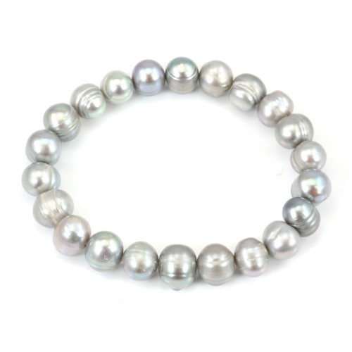 Bracciale di perle coltivate d'acqua dolce grigie - Elastico x 1pc
