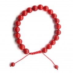Bracelet Bambou de mer teinté rouge rond 8mm - Réglable macramé x 1pc