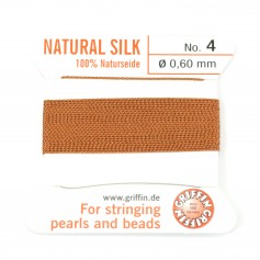 Silk bead cord 0.6mm with needle attached cornaline x 2m