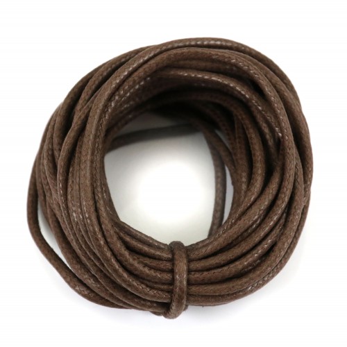 Cordón de algodón encerado marrón oscuro de 2,5 mm x 5 m