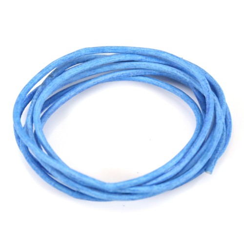 Leather cord rounded cowhide blue 2mm x 1m