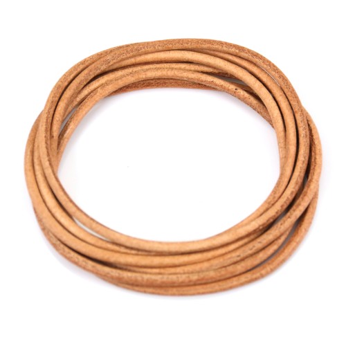 Leather cord rounded cowhide natural 2mm x 1m