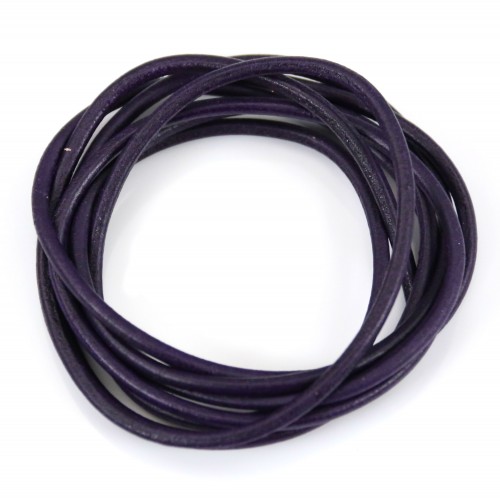 Leather cord rounded cowhide purple 2mm x 1m