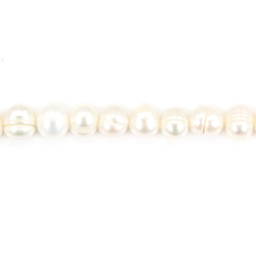Perlas cultivadas de agua dulce, blancas, ovaladas/regulares, 7mm x 4pcs