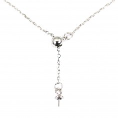Chain in 925 silver rhodium, oval mesh, for half-drilled pearl x 45cm