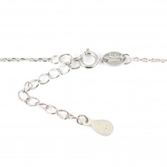Chain in 925 sterling silver rhodium with oval mesh & mother-of-pearl flower, for half-drilled pearl x 45cm