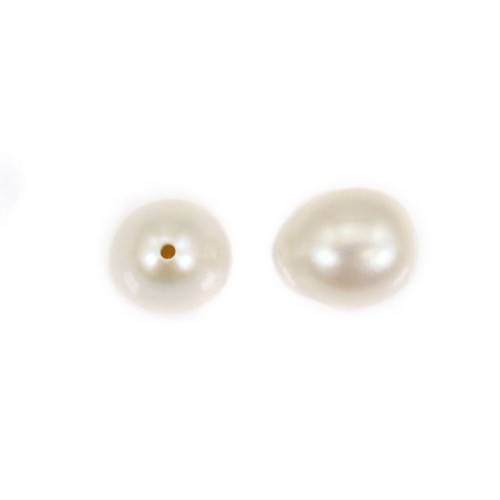 Freshwater cultured pearl, half-percé, white, drop, 6-7mm x 1pc