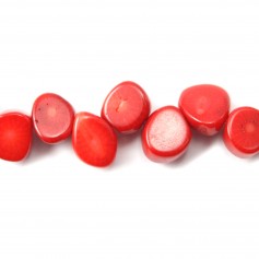 Red colored round flat sea bamboo 9-11mm x10pcs