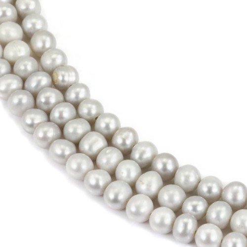 Freshwater cultured pearl, grey, half-round, 6.5-7mm x 40cm