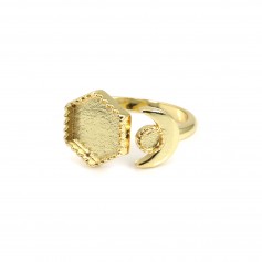 Adjustable ring for hexagon & round cabochon - Gold-colored x 1pc