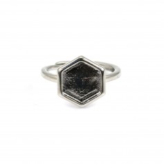Adjustable ring for 10mm hexagon cabochon - Silver x 1pc